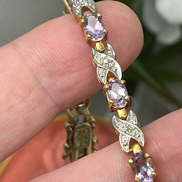 Vintage Gold Over Sterling Silver Bracelet – Amethyst & CZ Accents – 7.25” - Picture 10 of 17